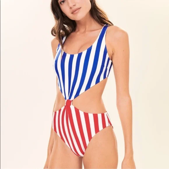Abercrombie & Fitch Women’s One Piece- Red, White and Blue Stripped Swimsuit - Picture 2 of 3